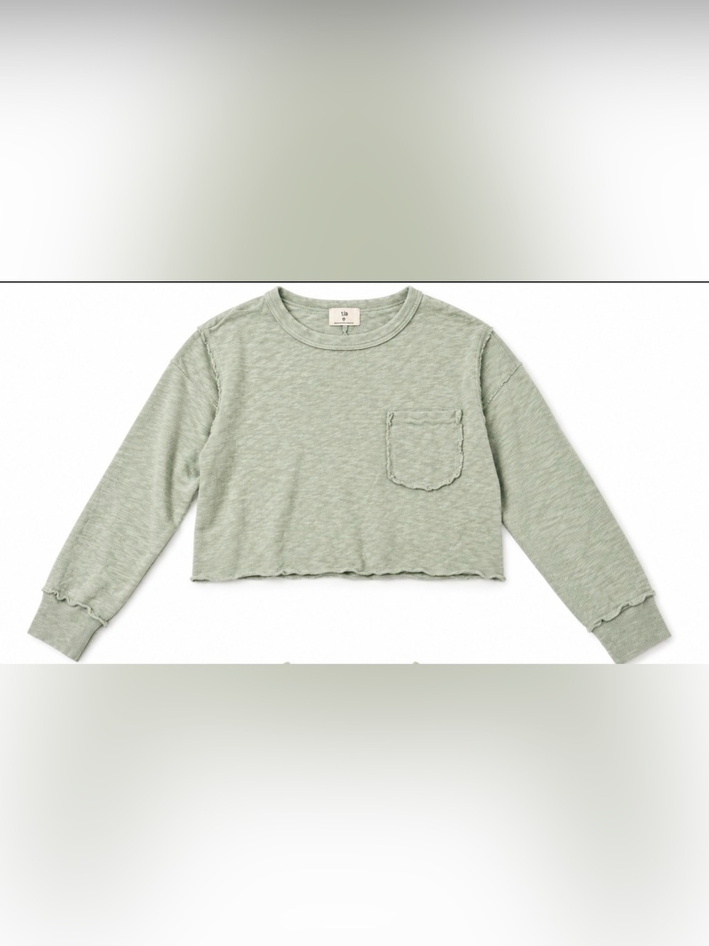 t.la Anthropologie Green Cropped Long Sleeve Pocket Sweatshirt Top Size Small